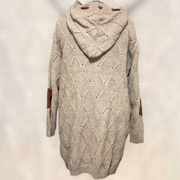 NWT Women's Long Chunky Cardigan Front Knit Sweater Suede Elbow Patch Sleeve 2X - Picture 4 of 6